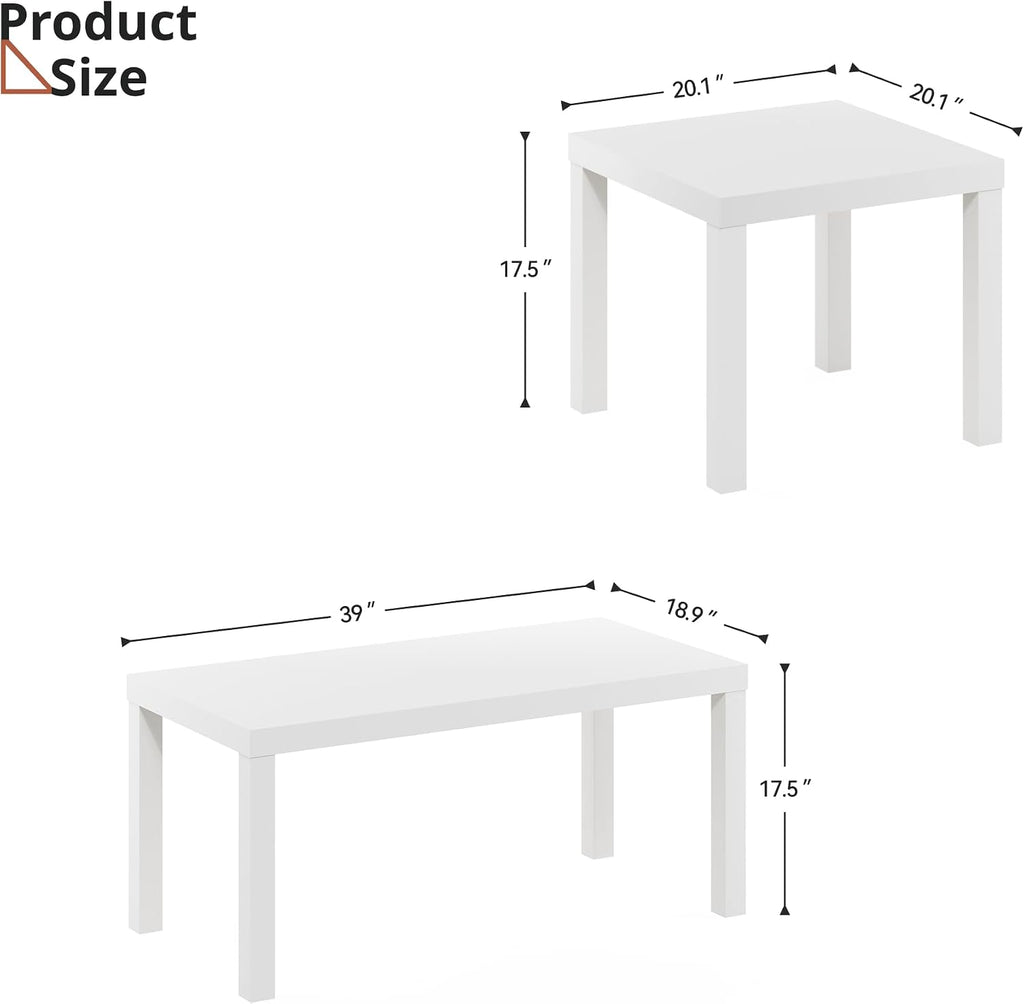Modern 3 Piece Coffee Table Set, Rectangle Coffee Table with End Tables Thick Frame Living Room Table Sets for Small Spaces