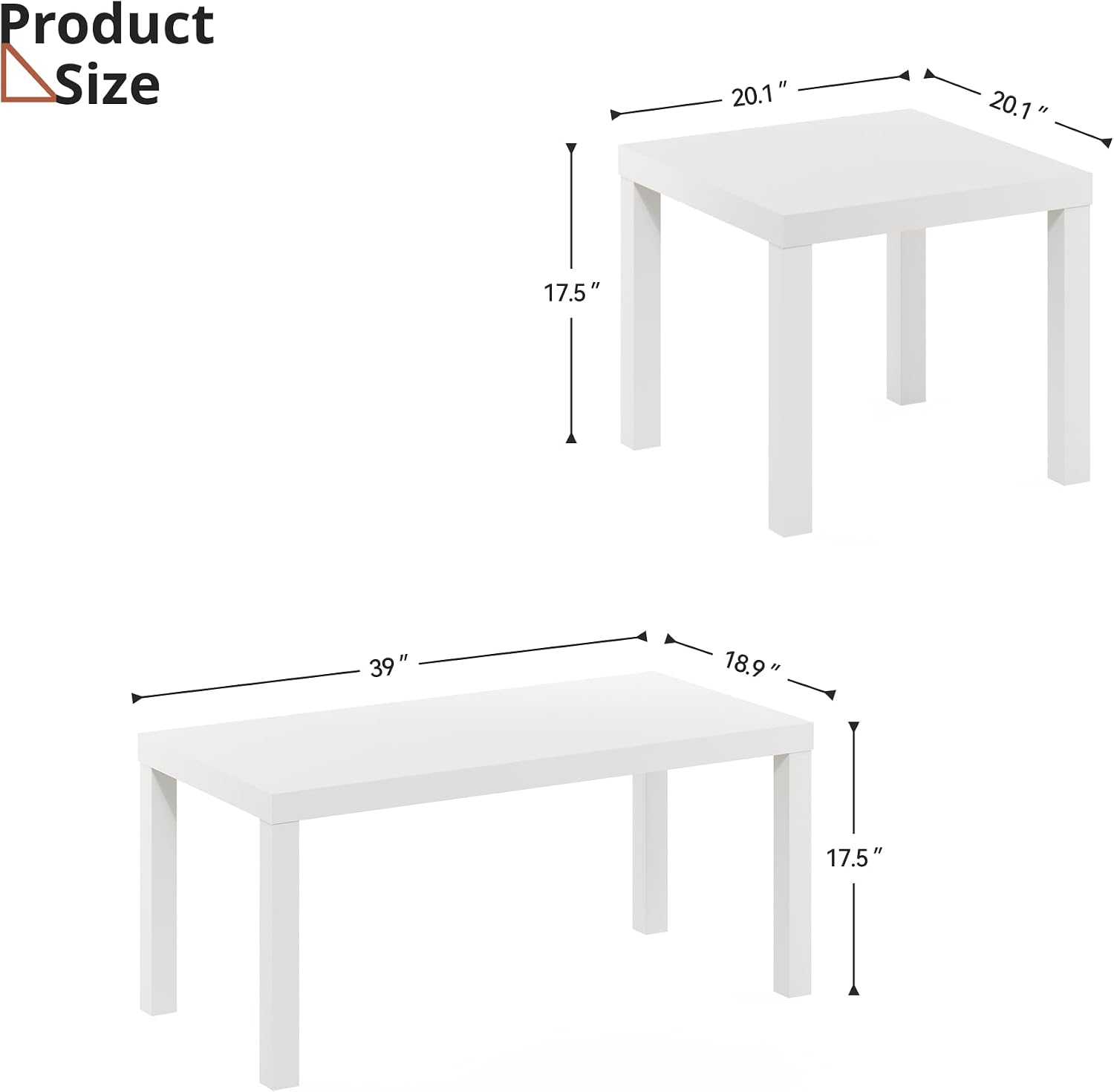 Modern 3 Piece Coffee Table Set, Rectangle Coffee Table with End Tables Thick Frame Living Room Table Sets for Small Spaces
