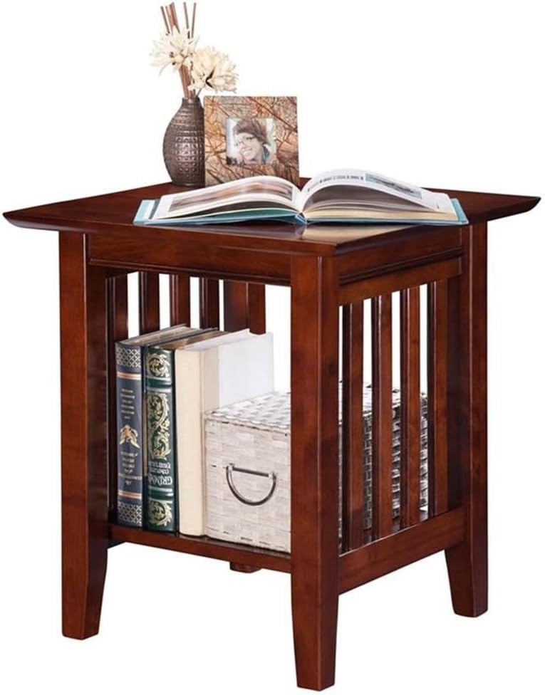 Pemberly Row End Table Coffee Accent Table, Square, Contemporary, Indoor with 1 Shelf in Solid Wood, Walnut