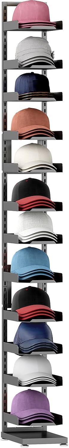 tonchean 12 Tier Floor Standing Hat Rack, 76 Inch Adjustable Hat Display Stand Holds 120+ Hats, Heavy Duty Metal Cap Organizer & Hat Holder for Home, Retail Store, Closet