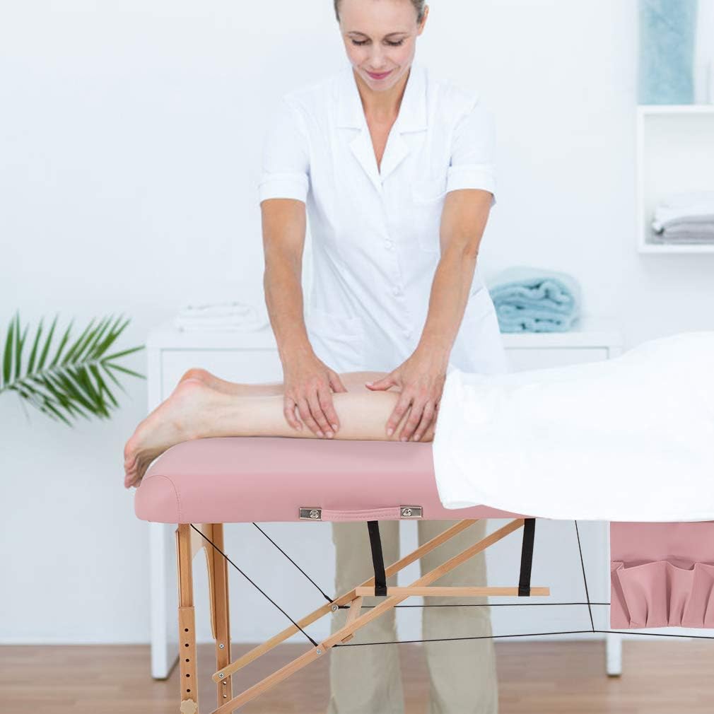 BestMassage Massage Bed Portable Massage Table 28 inch Wide Lash Bed Height Adjustable 2 Folding PU Leather with Towel Hanger Oil Pouch Half Bolster Round Bolster Non-Woven Bag