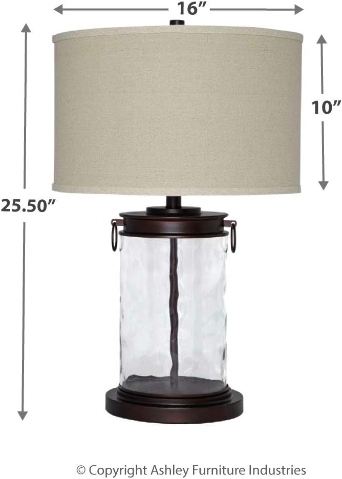 Signature Design by Ashley Tailynn Modern 25.25' Glass Table Lamp with Hardback Shade, Clear