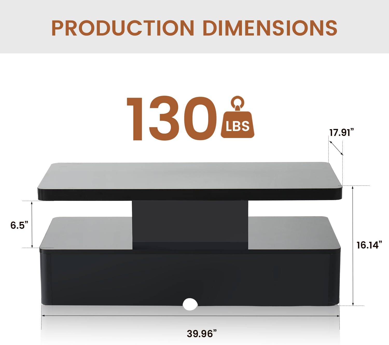 40' Modern Living Room Tables, LED Coffee Table with LED Lights, 2 Tier Rectangular Center Table with Large Storage, High Glossy Surface, Tea Table for Living Room, Black