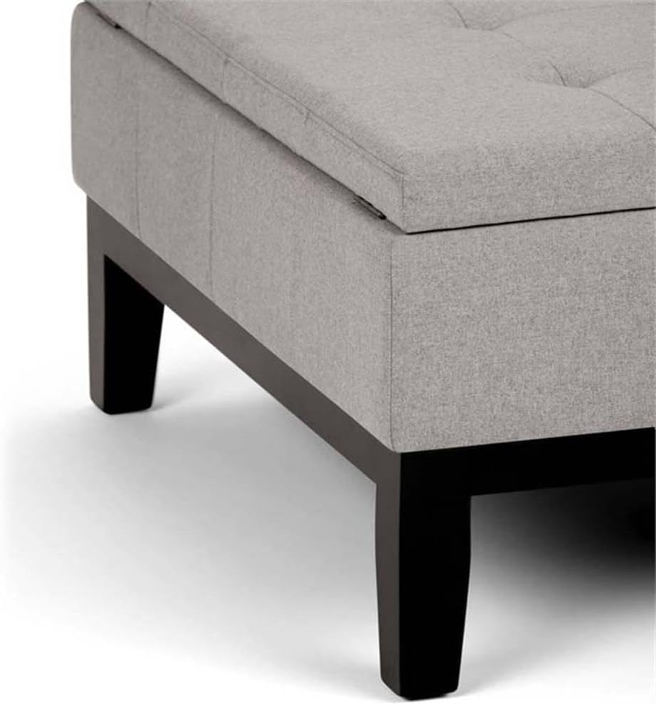 Pemberly Row Contemporary Coffee Table Ottoman, 35.83 in Square, Upholstered Cloud Gray Linen Fabric, Tufted Top, Solid Wood Frame, Split Lift-Top Storage, Living Room Accent Furniture