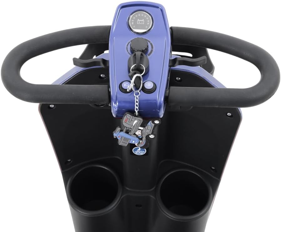 MAX Plus Emerald Outdoor Mobility Scooter - 16 Miles Range, Foldable Design, Anti-Tip Safety System, USB Charger & Cup Holder, 2 * 20AH Battery (300W Motor, 136kg Capacity) (Blue + Metal)