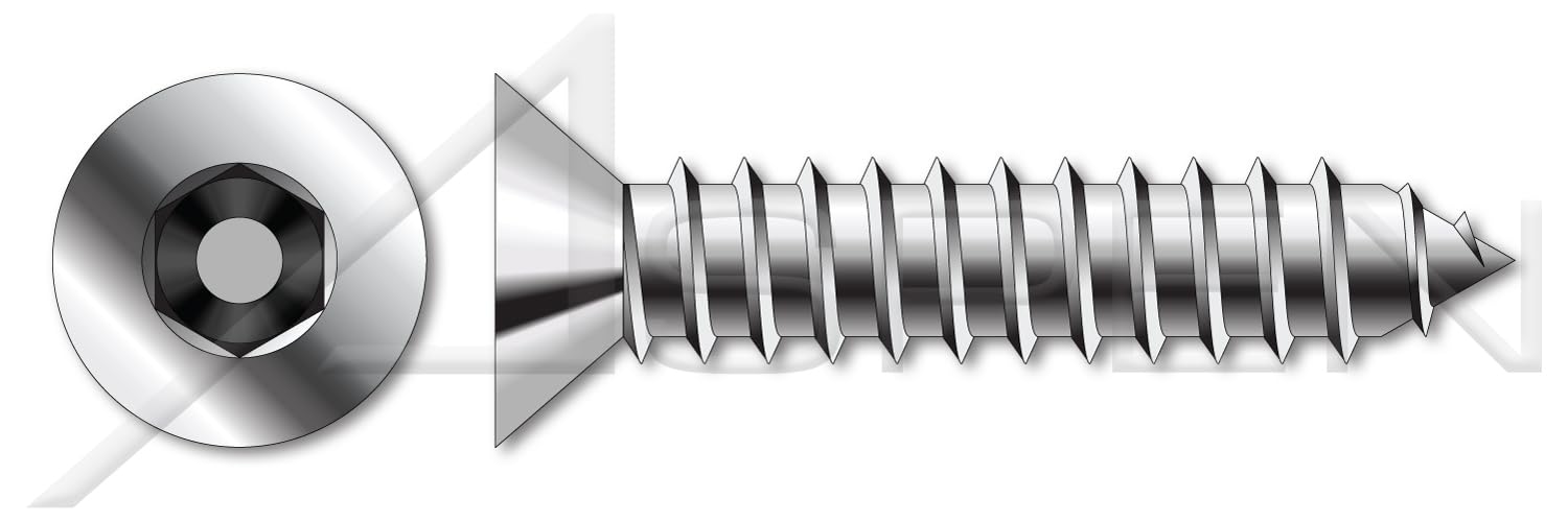 (2500 pcs) #14 X 5/8', Self-Tapping Sheet Metal Screws, Flat Countersunk Head Tamper-Resistant Hex Socket Pin Drive, Type AB, Stainless Steel, Includes Driver Bit