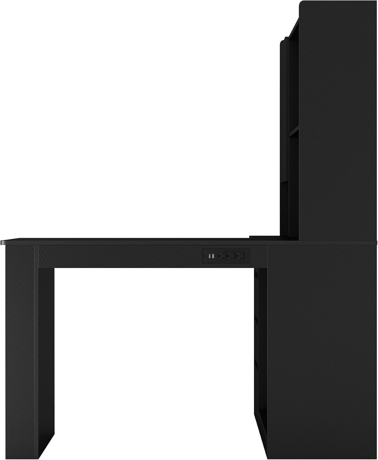 Black L-Shaped Home Office Desk with Hutch & Drawers, Modern Corner Desk with LED Light & Bookshelf, Wood Study Writing Table Gaming Computer Desk for Bedroom, Home