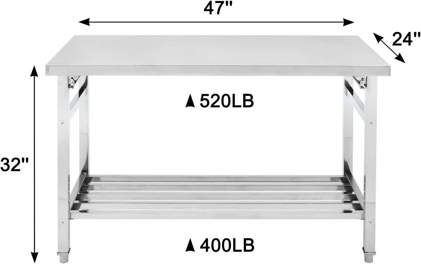 Garvee 48x24 Inch NSF Stainless Steel Folding Table – Heavy-Duty Commercial Prep Table for Kitchen, Restaurant & Home, 500 lbs Capacity with Adjustable Undershelf, Easy to Assemble