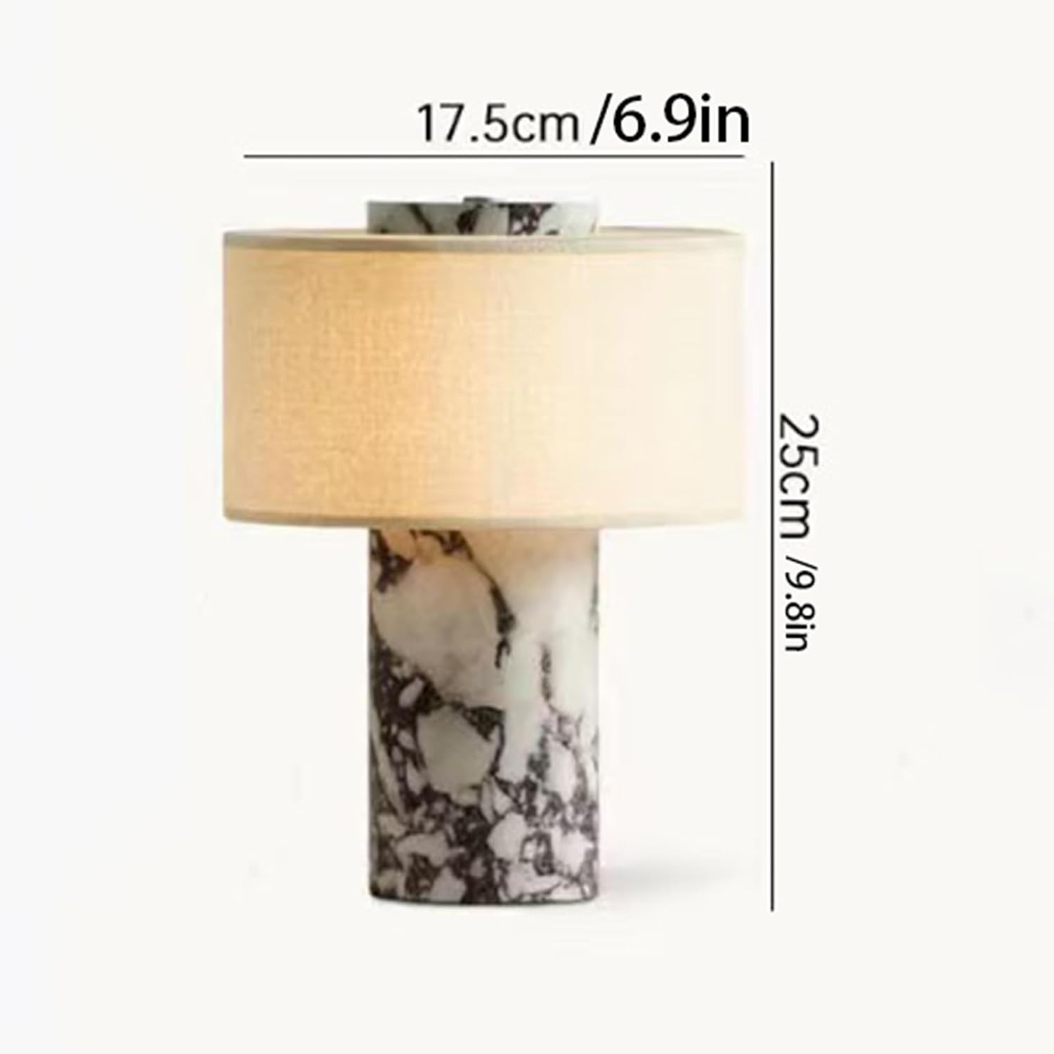 Marble Luxury Stone Rechargeable Touch Table Lamp, Cylindrical Shape, Linen Cloth Fiber Lampshade, High-End and Light Luxury, Bedroom Bedside Table Night Light, Black and White