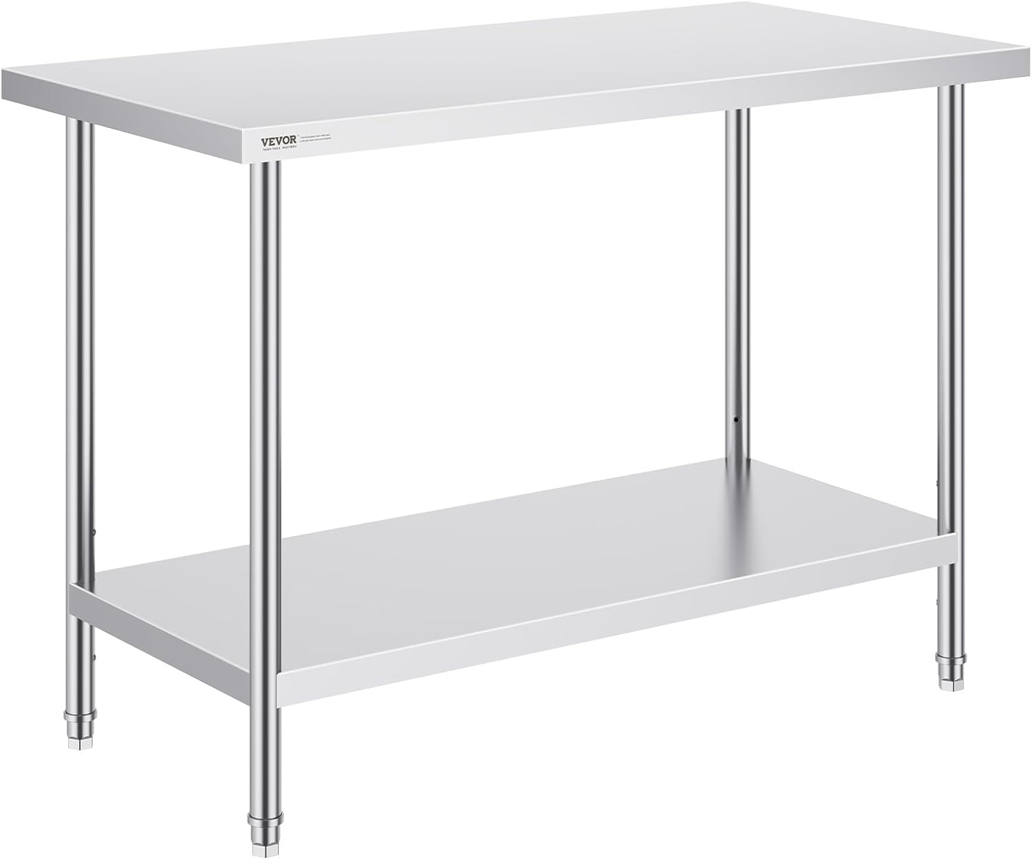 VEVOR Stainless Steel Prep Table, 24 x 48 x 34 Inch, 800 lbs Load Capacity, Heavy Duty Metal Worktable with 3 Adjustable Height Levels, Commercial Workstation for Kitchen Garage Restaurant Backyard
