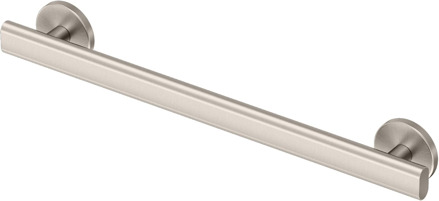 Gatco 671SN Nouveau ADA Compliant 18-Inch Grab Bar, Satin Nickel Wall Mounted Stainless Steel Bathroom Safety Grab Bar, Heavy Duty Shower & Bathtub Support Handle for Elderly & Handicap Assistance
