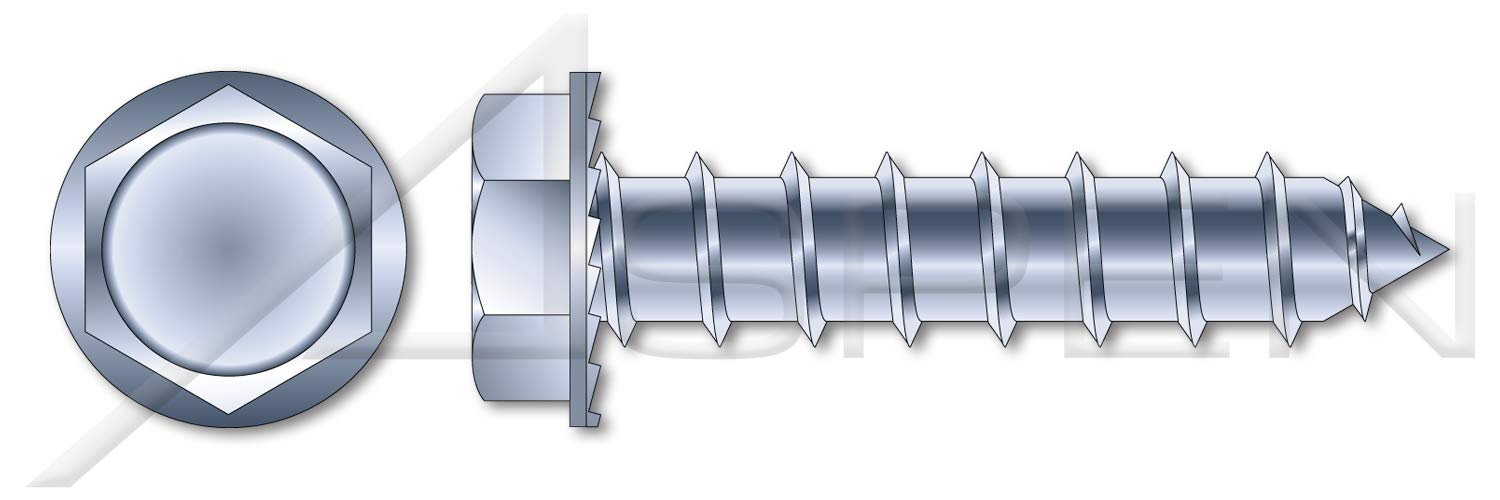 (2500 pcs) #14 X 3/4', Self-Tapping Sheet Metal Screws, Type A, Hex Indented Washer Head, A/F=7/16' with Serrations, Steel, Zinc Plated