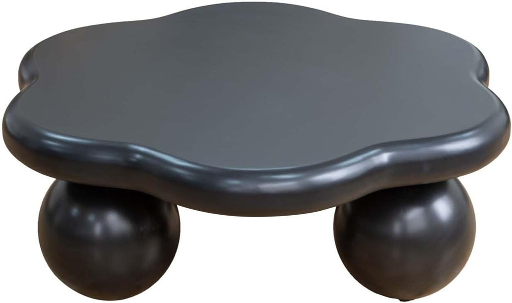35' Modern Coffee Table Petal Shape Low Center Table Cute Irregular Indoor Tea Table with 3 Ball Legs for Living Room Apartment