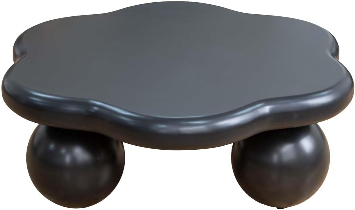 35' Modern Coffee Table Petal Shape Low Center Table Cute Irregular Indoor Tea Table with 3 Ball Legs for Living Room Apartment