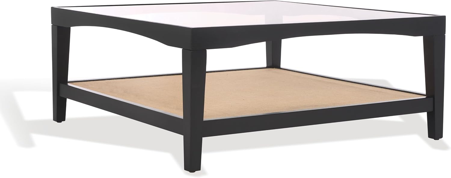 SAFAVIEH Couture Collection Nicolella Black Square Glass & Linen Coffee Table