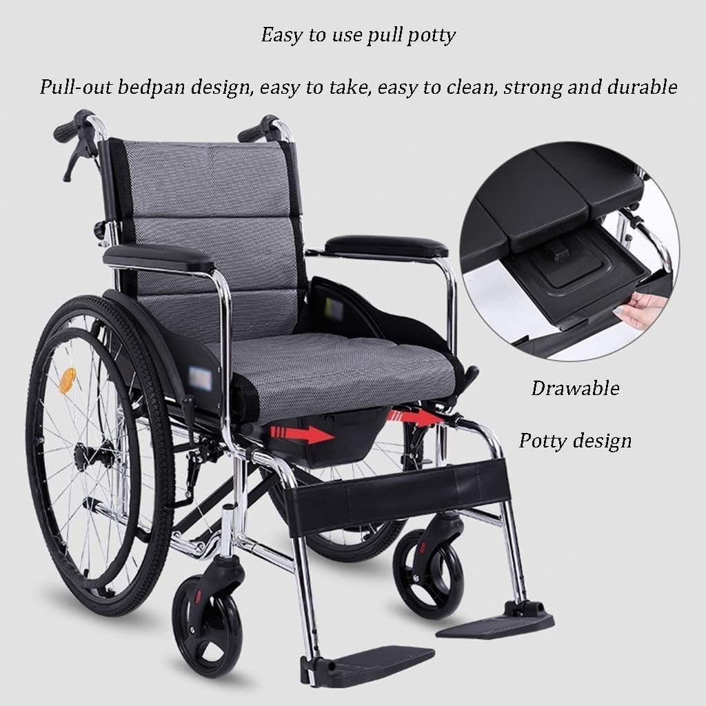 Wheelchair Foldable, Self-Propelled with Adjustable Pedals Non-Pneumatic Tire Honeycomb Breathable Cushion Disabled/Elderly Push Scooter,Red (Red)(Black)