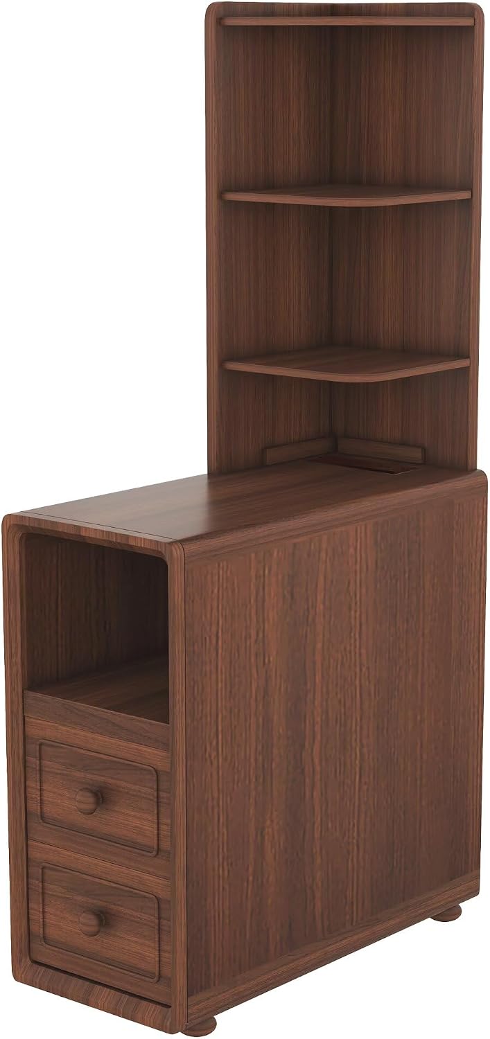 JIJIWANG Tall End Table with Drawers, 47.2' Corner Shelf Table with Open Storage, Narrow Side Table for Bedroom Living Room Small Space, Walnut