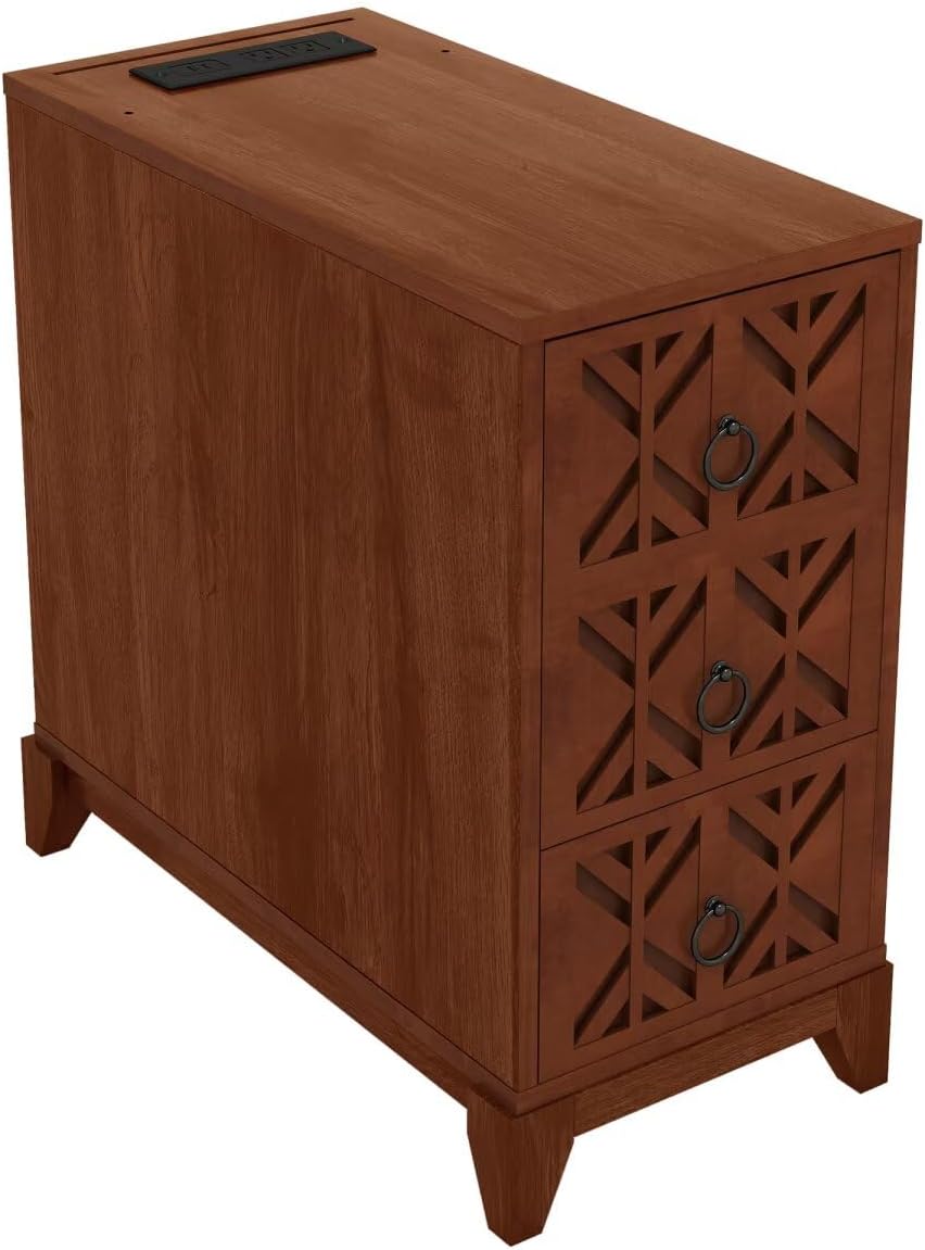 JIJIWANG 23.6' L End Table with 3 Drawers, Corner Table with 4 Open Shelves, Tall Side Table for Bedroom and Corner, Expect Arrival Date, Natural