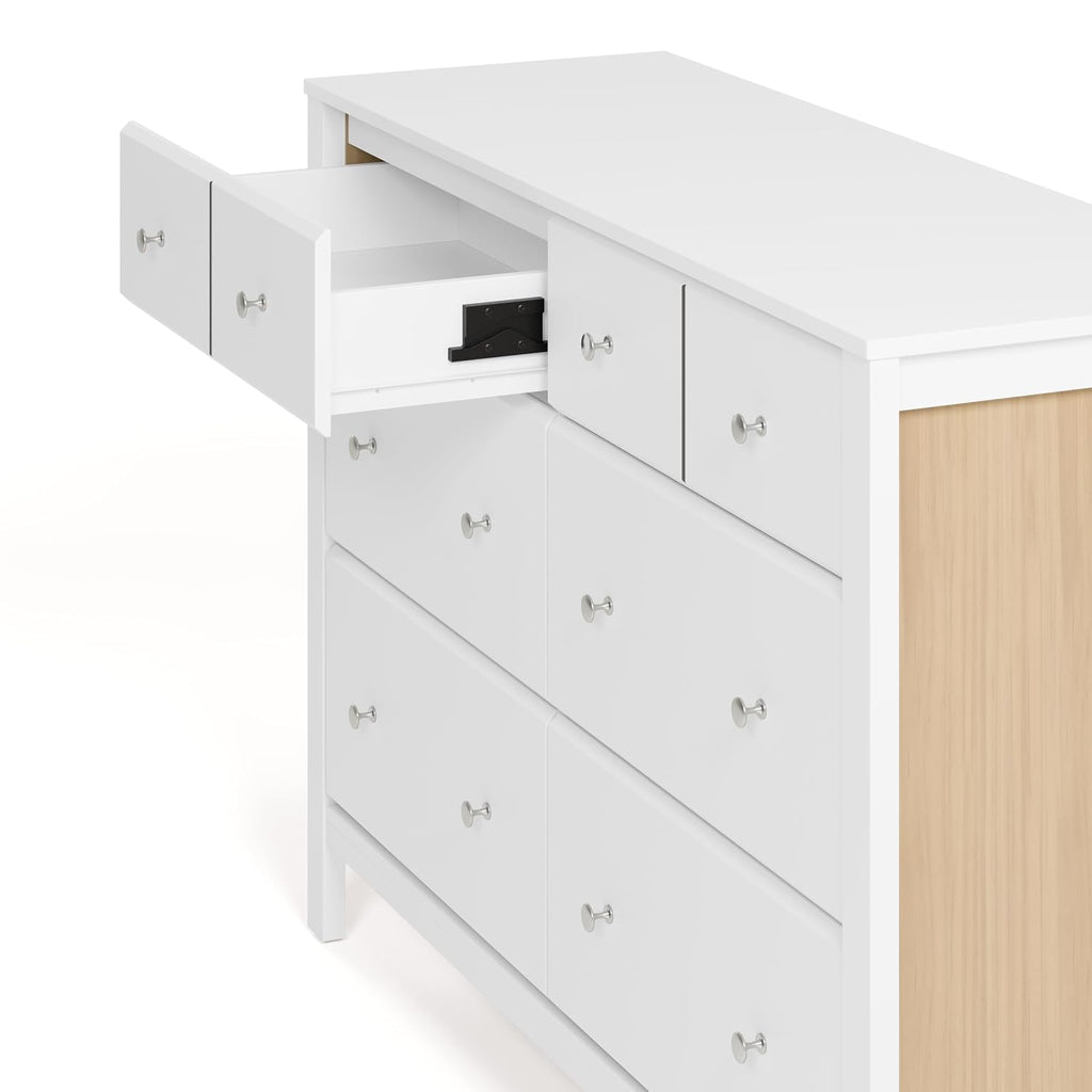 Storkcraft Horizon 6 Drawer Dresser (White with Driftwood) – GREENGUARD Gold Certified Dresser for Nursery & Kids' Room, Modern Storage with Interlocking Drawer System