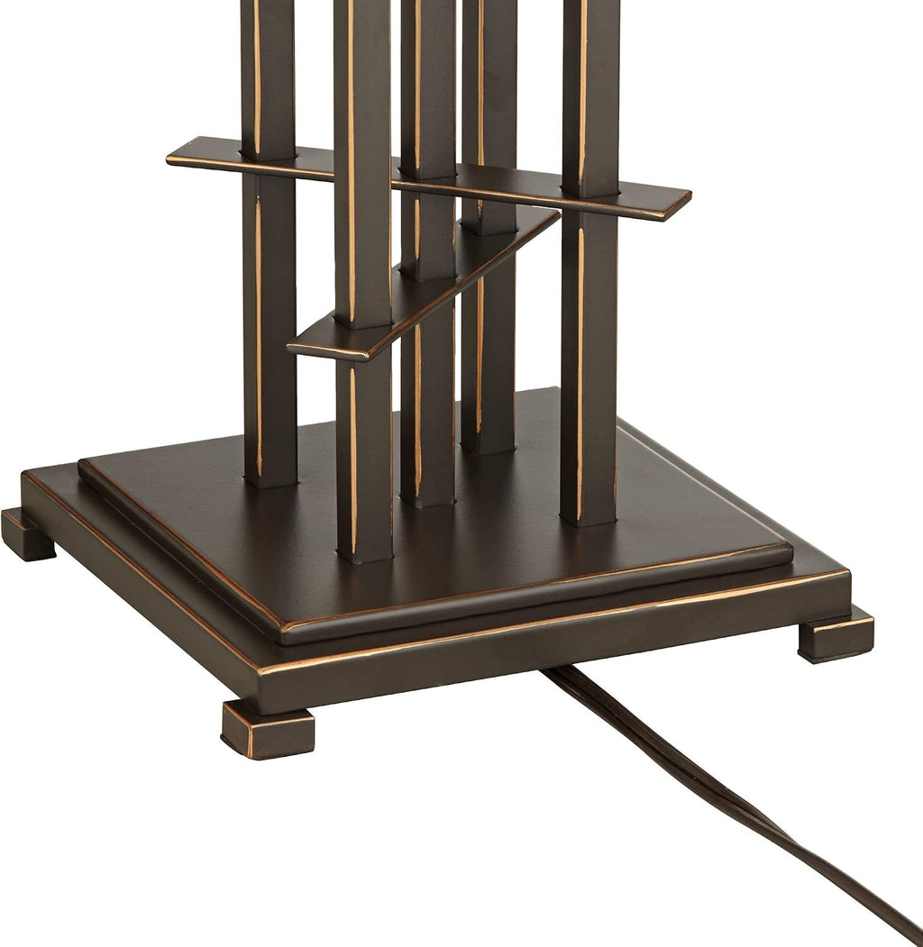 Franklin Iron Works Metro Collection Planes 'n' Posts Mission Rustic Accent Table Lamp 23.5' High Bronze Cone Alabaster Art Glass Shade Decor for Living Room Bedroom House Bedside (Color May Vary)