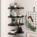 Floating Corner Shelf Set of 4 High Gloss Black 13.8 x 13.8 x 1.5 in Triangular Wall Shelves Honeycomb MDF Modern Display Space-Saving for Living Room Bedroom Office