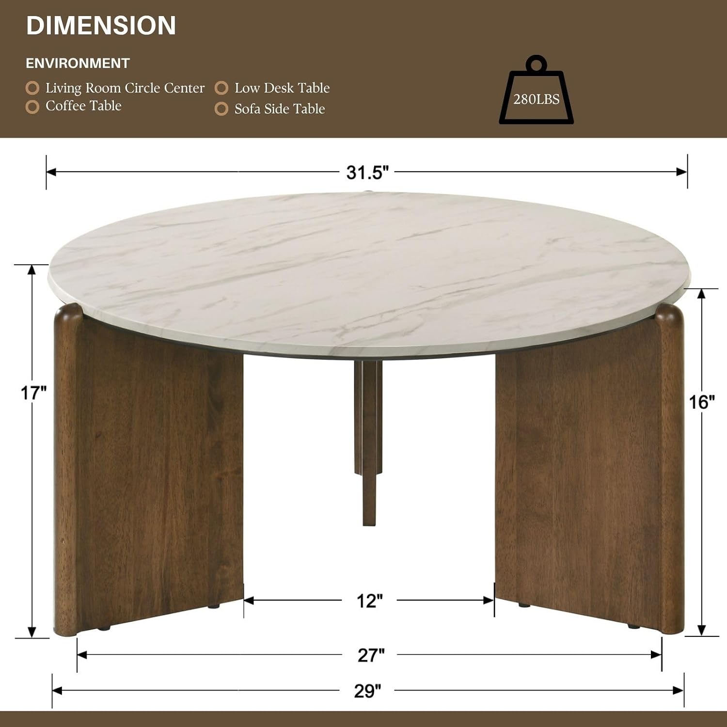 Travertine Texture Coffee Table 31.5 inch Modern Faux Marble Coffee Table Low Circle Center Table for Living Room Round Accent Table with Three-Legs for Apartment, White