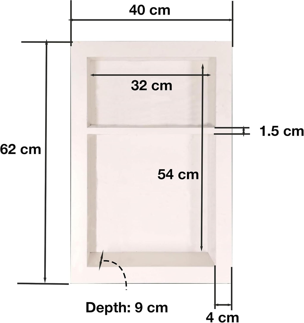 16' X 24' White Marble Shower Niche for Bathroom Shelf | Recessed Wall Insert | Rectangular 2 Shelves Storage Bathroom Organizer | No Tiles Needed (Pure White)