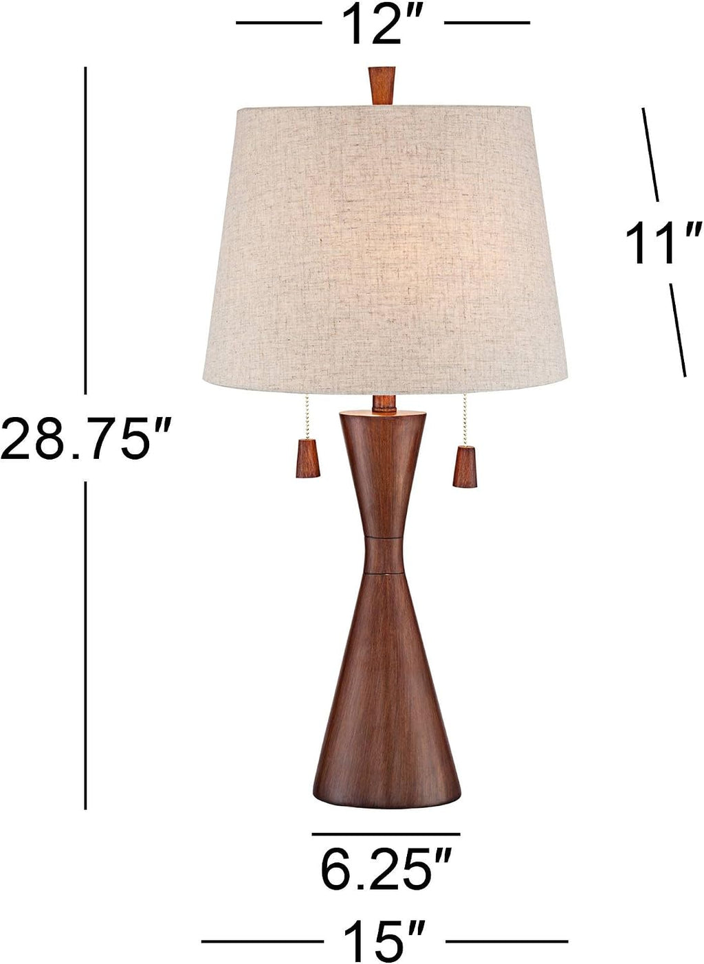 360 Lighting Omar Mid Century Modern Chic Style Table Lamps 28.75' Tall Set of 2 Warm Brown Wood Oatmeal Tapered Drum Shade Decor for Living Room Bedroom House Bedside Nightstand Home