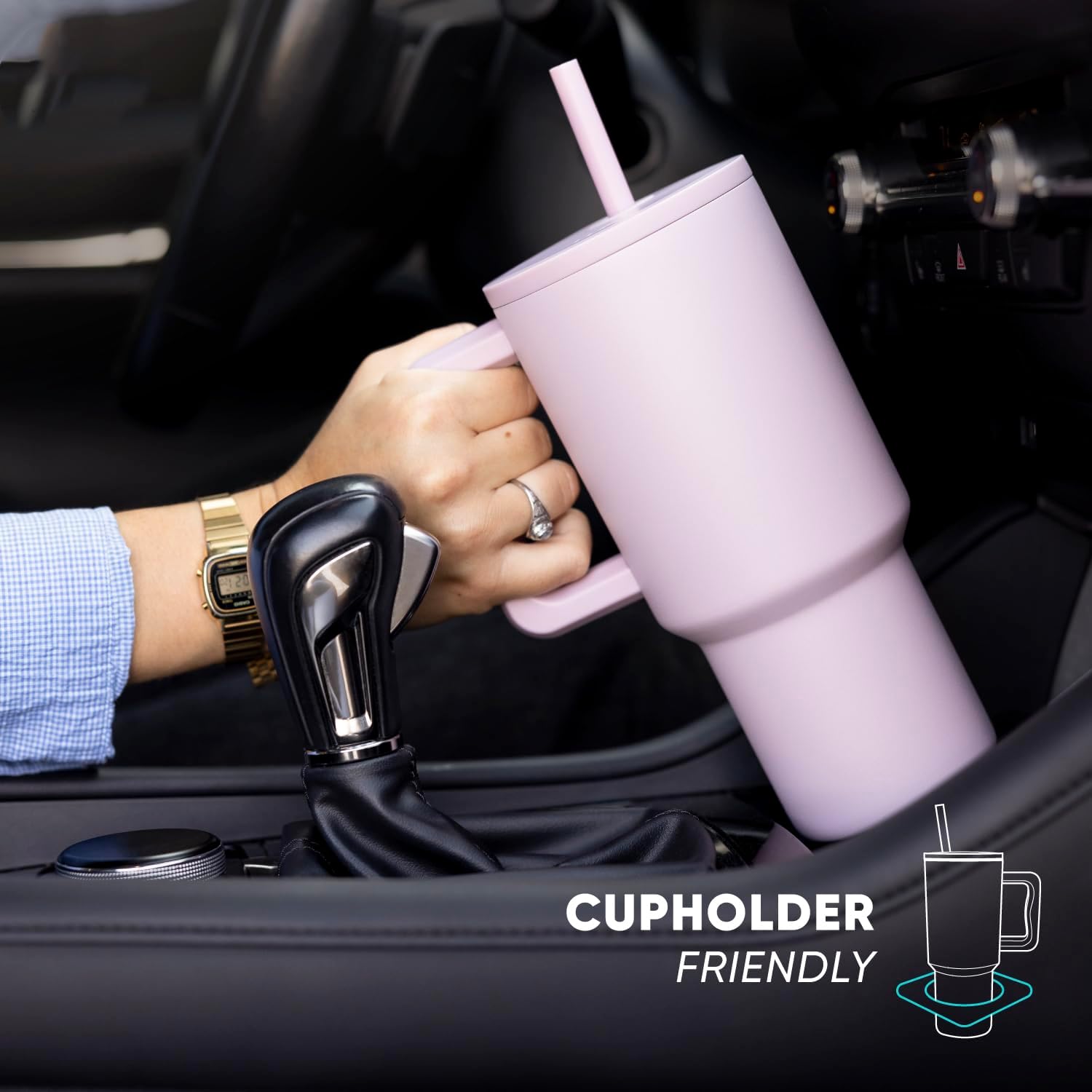 Simple Modern 40 oz Trek Tumbler with Handle and Straw Lid | Cup Holder Friendly Insulated Stainless Steel Travel Mug | Almond Birch (Pack of 12)