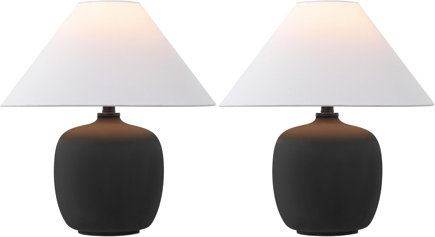 JONATHAN Y 18.25' Matte Black Minimalist Table Lamps Set of 2 for Bedroom, White Linen Shade, Modern Scandinavian Bedside Lamps for Living Room Nightstand, LED Bulbs Included JYL5600A-SET2
