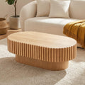 Oval Coffee Table for Living Room Fluted Coffee Table with Pedestal Modern Handcrafted Wood Center Table Tea Table Home Furniture Office Apartment Easy Assembly 43.7' Natural Wood