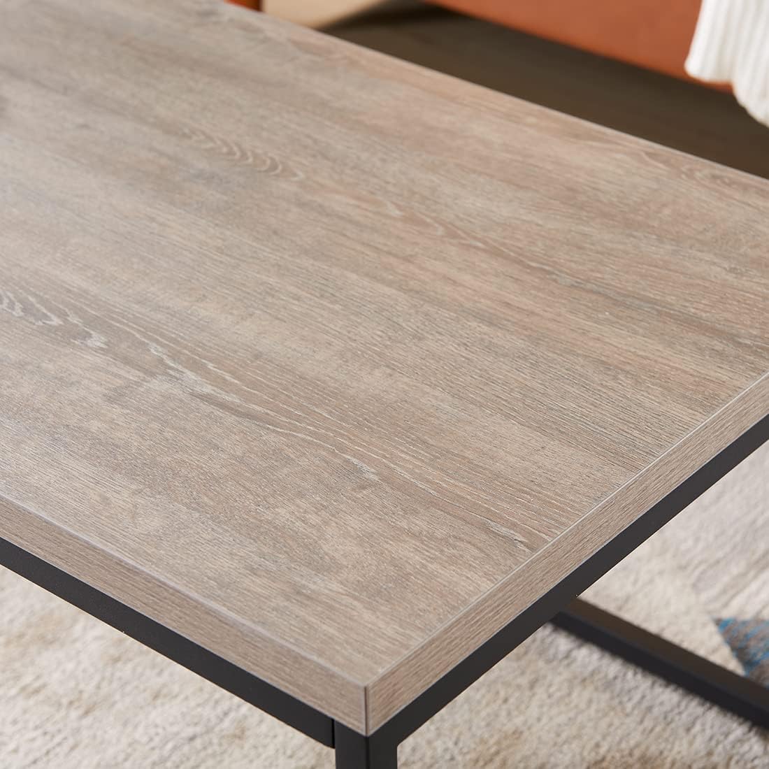 CENSI 30' Square Coffee Table, Grey Wash French Oak Wood Center Table for Living Room, Modern Industrial Metal Frame, Extra Thick 1.2' Top, Rustic Farmhouse Cocktail Table, Easy Assembly