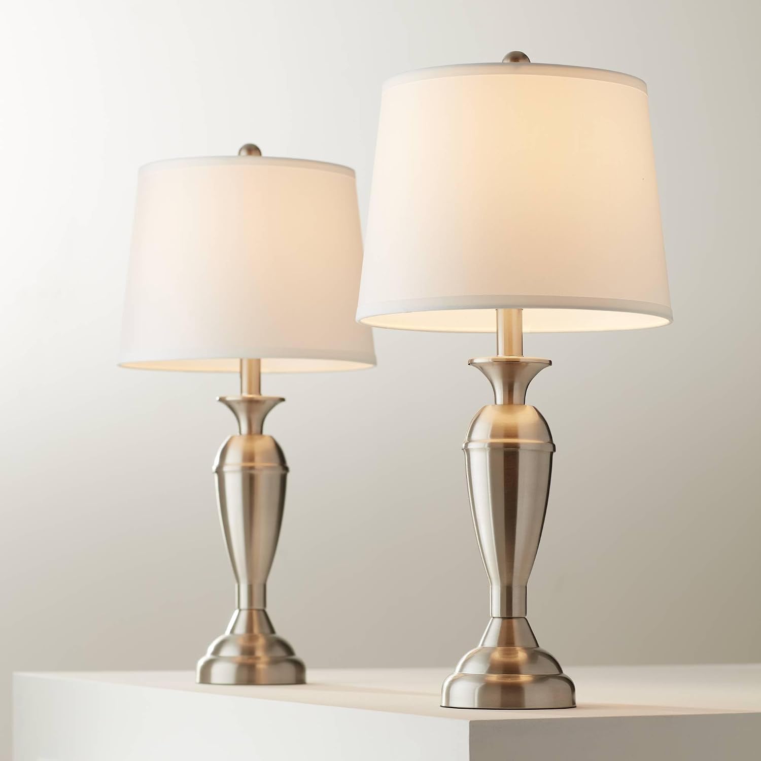 Regency Hill Carlton Blair 25' High Traditional Table Lamps Set of 2 with Smart Sockets Silver Brushed Nickel Finish Metal Living Room Bedroom Bedside Nightstand House Office Home White Shade