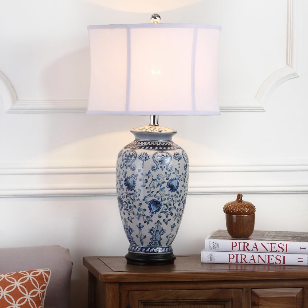 SAFAVIEH Lighting Collection Paige Blue/ White Ginger Jar Chinoiserie 29-inch Bedroom Living Room Home Office Desk Nightstand Table Lamp (LED Bulb Included)
