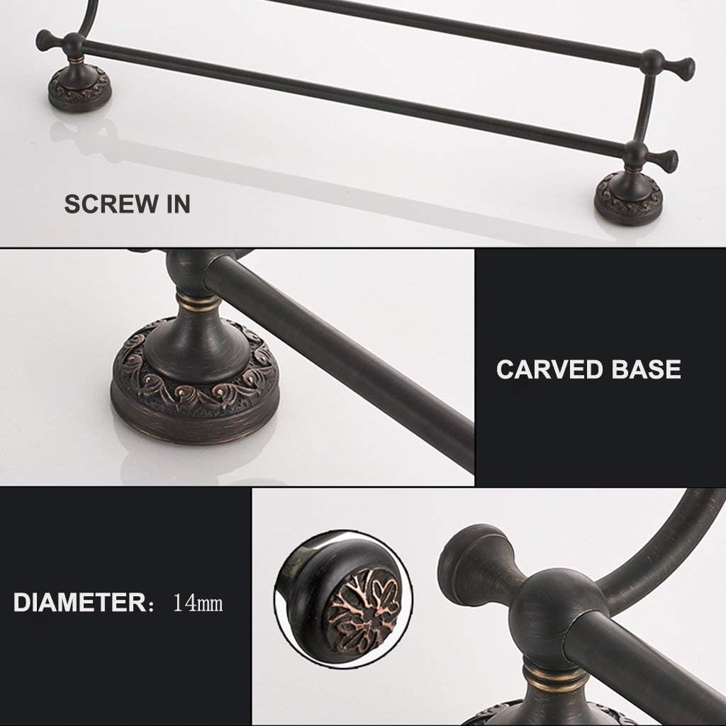 Double Brass Towel Bar Wall Mounted Oil Rubbed Bronze 24 inch Towel Rail W/Carved Base Brushed Finish for Bathroom Towel Rack