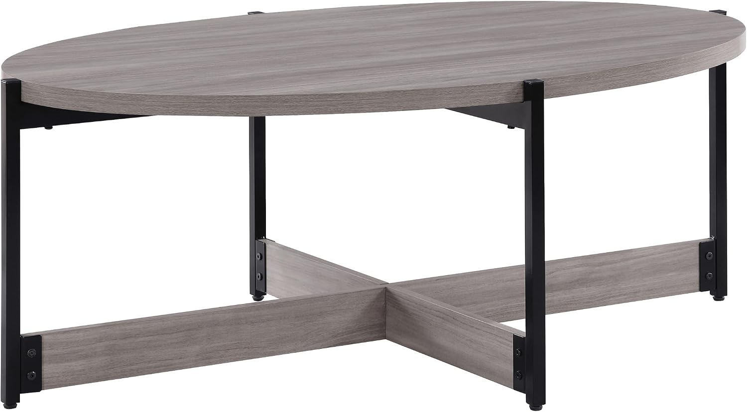 OSP Home Furnishings 3 Piece Occasional Table Set for Livingroom; One Coffee Table and Two Side Tables, Grey Woodgrain Finish with Black Metal