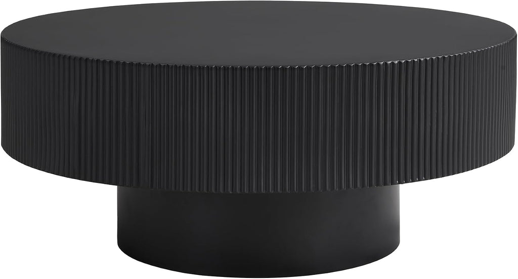 LUMISOL Round Fluted Coffee Table for Living Room, 35.4'' Center Table with Thick Tabletop, Wave Design Drum Tea Table with Sturdy Base, Black