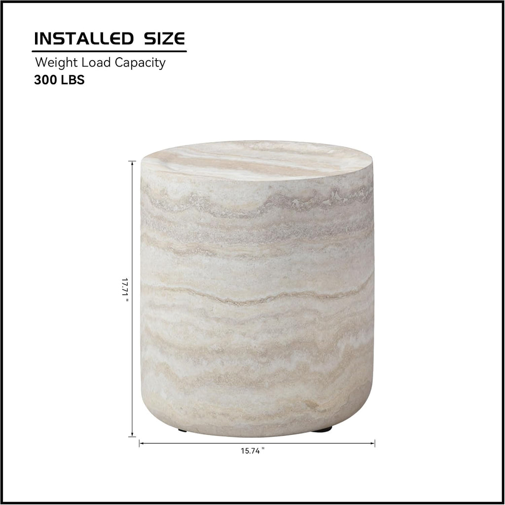 15.74' Round Coffee Table, Living Room Tables Round Coffee Tables, Small Side Table and Center Table for Bedroom Balcony Lounge Home Office, Fiberglass Material, Faux Travertine Textured Beige