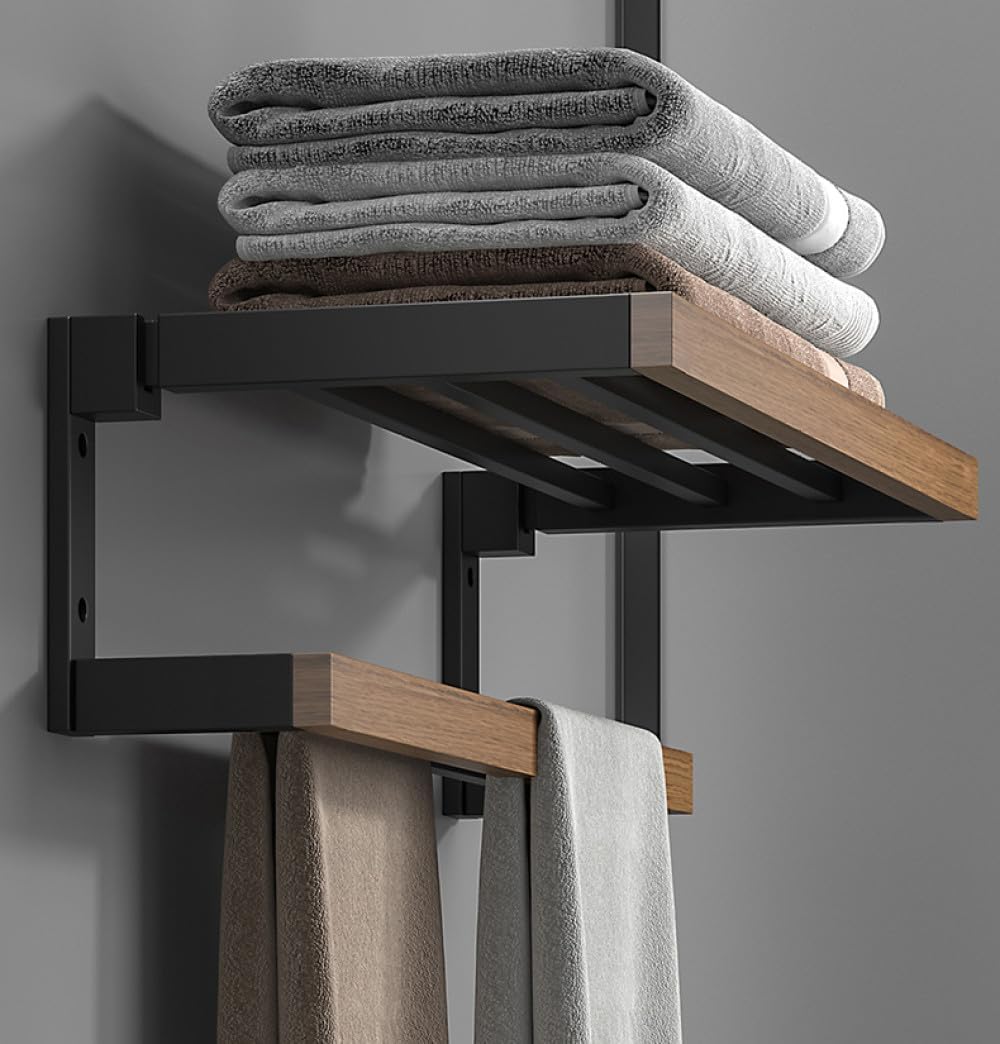 Bathroom Hardware Set Black Wood Bath Accessories Wall Mounted Towel Rack Towel Bar Toilet Brush Towel Hooks Paper Holder,b
