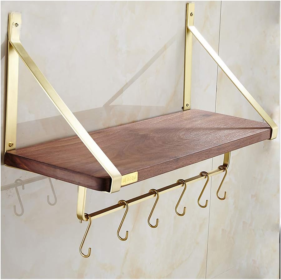 Wall Mounted Towel Racks Made of Premium Brass and Wood, Bathroom Shelf with Towel Bar Rod Hooks, Multifunction Towel Bars Hotel Style, for Bathroom Hotel