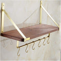 Wall Mounted Towel Racks Made of Premium Brass and Wood, Bathroom Shelf with Towel Bar Rod Hooks, Multifunction Towel Bars Hotel Style, for Bathroom Hotel