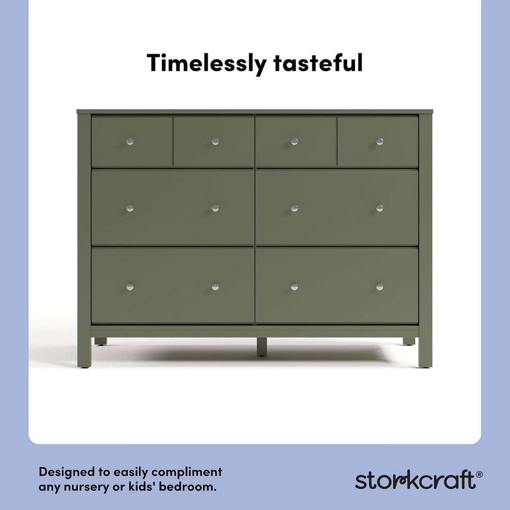 Storkcraft Horizon 6 Drawer Dresser (Olive) – GREENGUARD Gold Certified Dresser for Nursery & Kids' Room, Modern Storage with Interlocking Drawer System