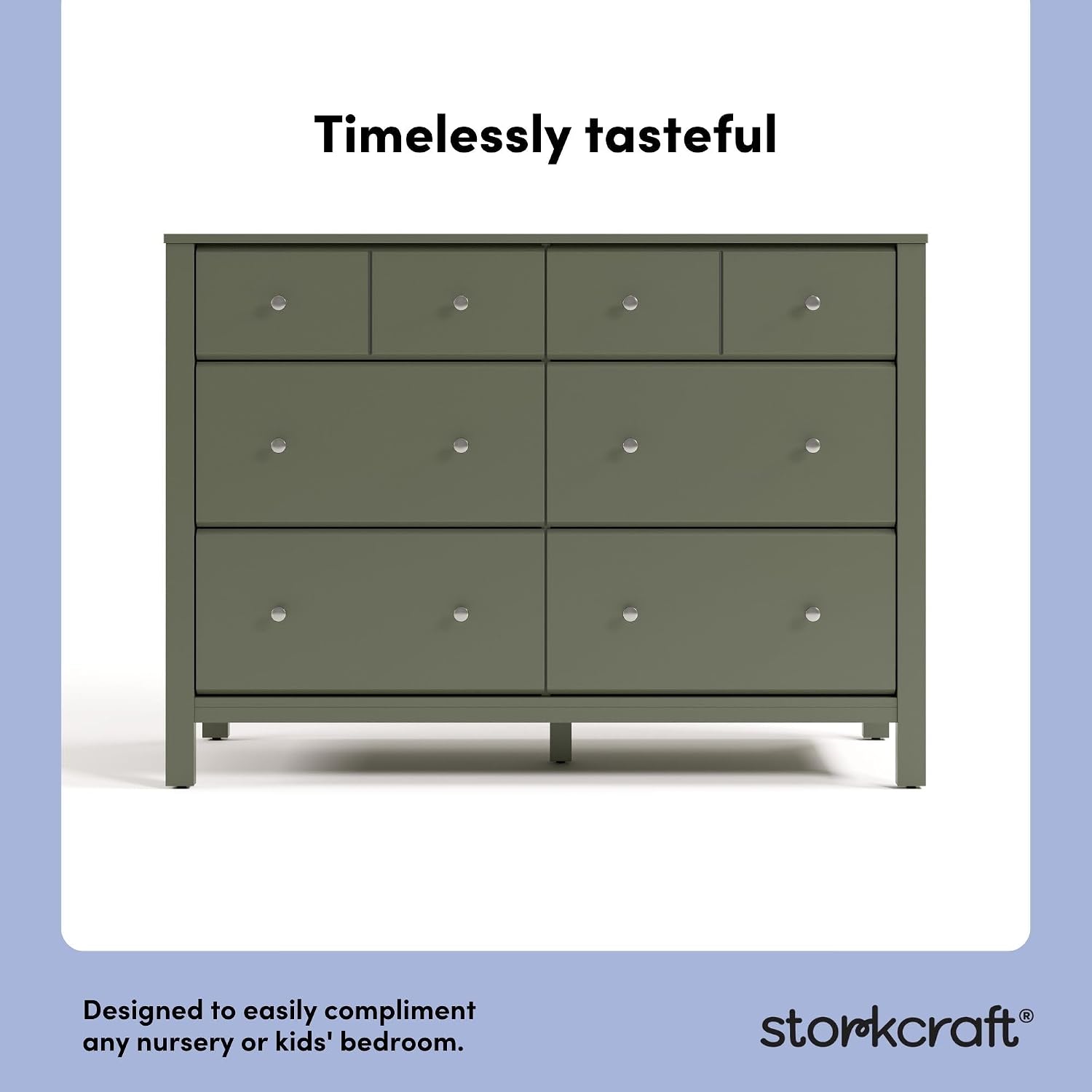 Storkcraft Horizon 6 Drawer Dresser (Olive) – GREENGUARD Gold Certified Dresser for Nursery & Kids' Room, Modern Storage with Interlocking Drawer System