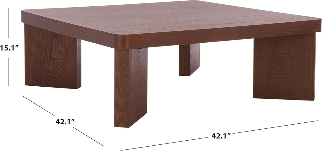 SAFAVIEH Home Collection - Camino Walnut Coffee Table with Ash Veneer, Modern Square Living Room Centerpiece (COF2303A)