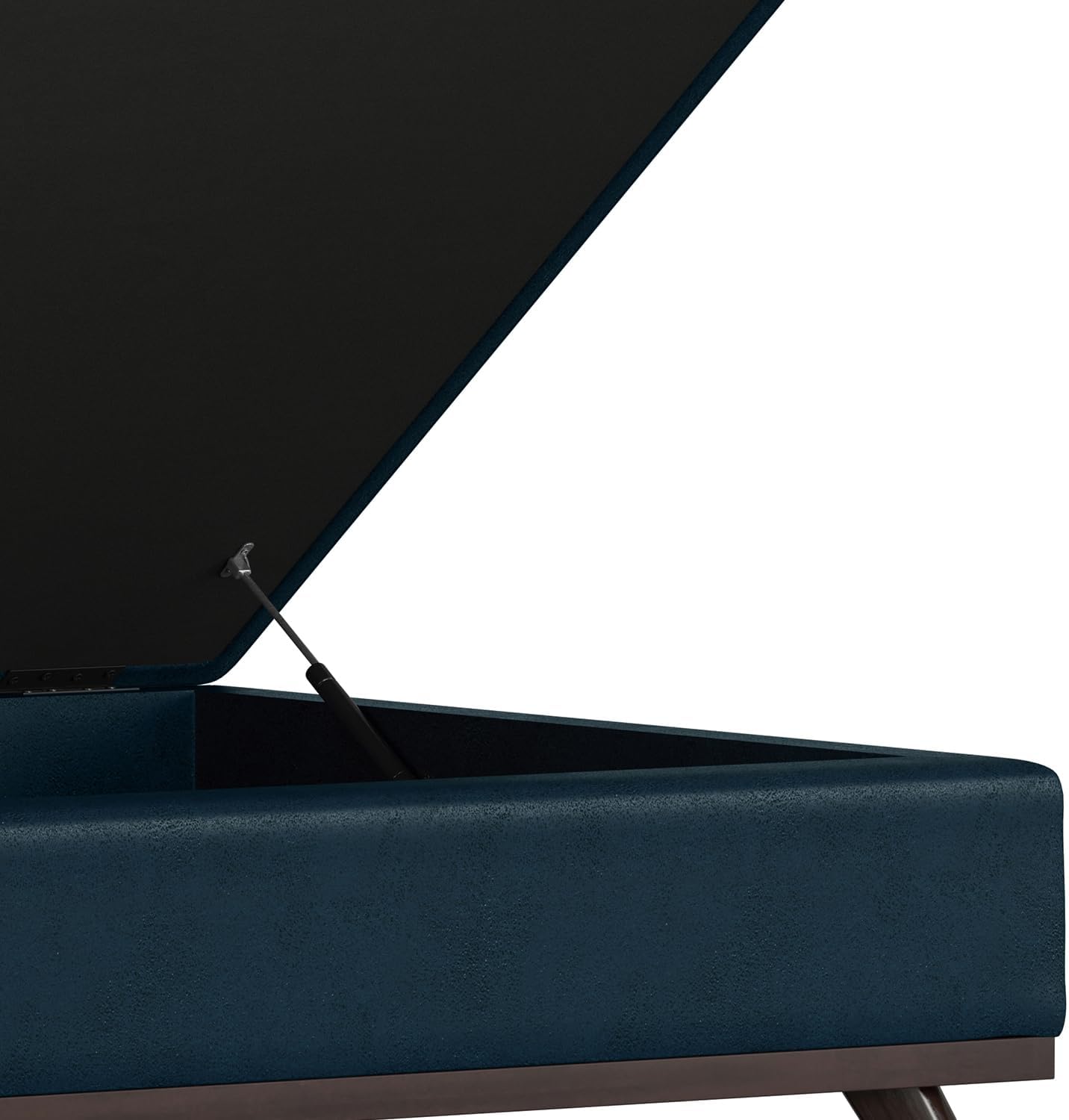 SIMPLIHOME Owen Square Coffee Table Storage Ottoman - 36 inch Wide Upholstered Vegan Leather Lift-Top Ottoman in Distressed Dark Blue, Mid-Century Modern Ottoman for Living Room with Tufted Detail