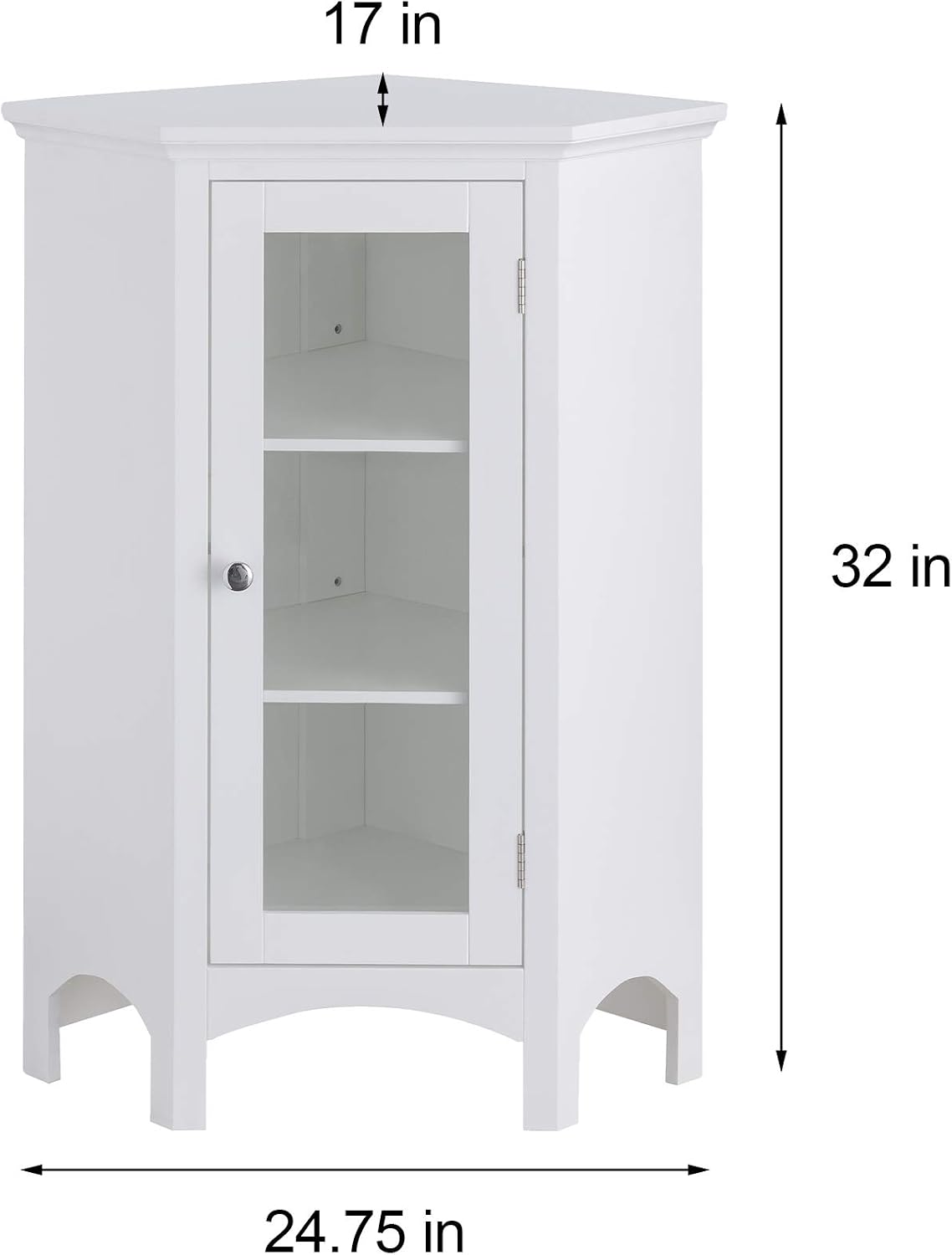 Teamson Home Madison Bathroom Corner Floor Cabinet, Freestanding Narrow Storage Corner Cabinet with Tempered Glass Panel and Adjustable Shelves, White
