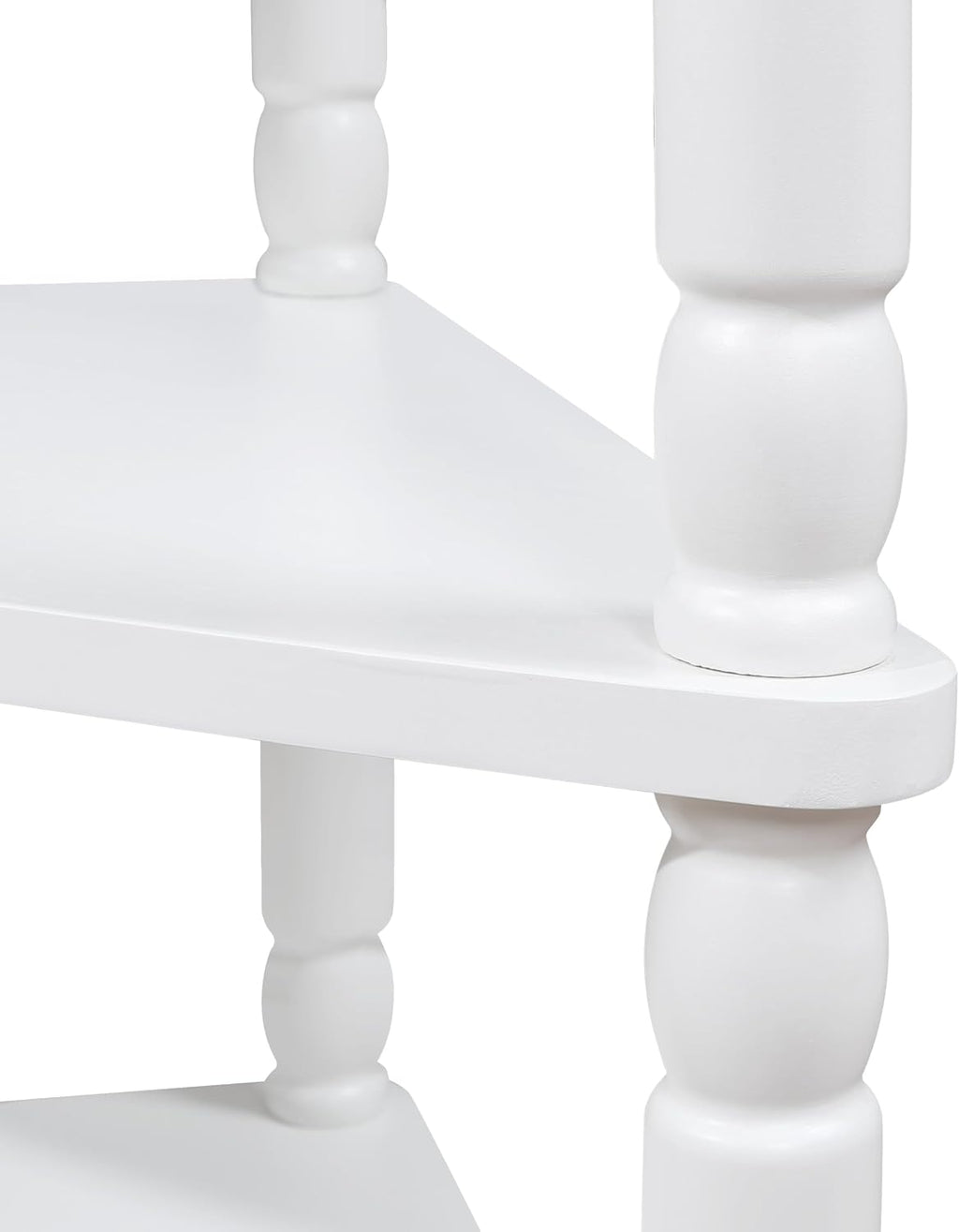 GDFStudio Trmxmbi 3 Tier Corner Console Table with 1 Storage Drawers and Shelves, 33.8'' Rustic Wood Triangle Sofa End Table for Small Spaces, Solid Wood Legs, Milk White