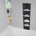Uni-Green Corner Shower Niche, 14x60 Inch Tall Triangle Bathroom Shelf with 4 Adjustable Stainless Steel Shelves & Pre-Cut Light Hole, Black ABS Wall Recessed Storage for Shower and Bathtub