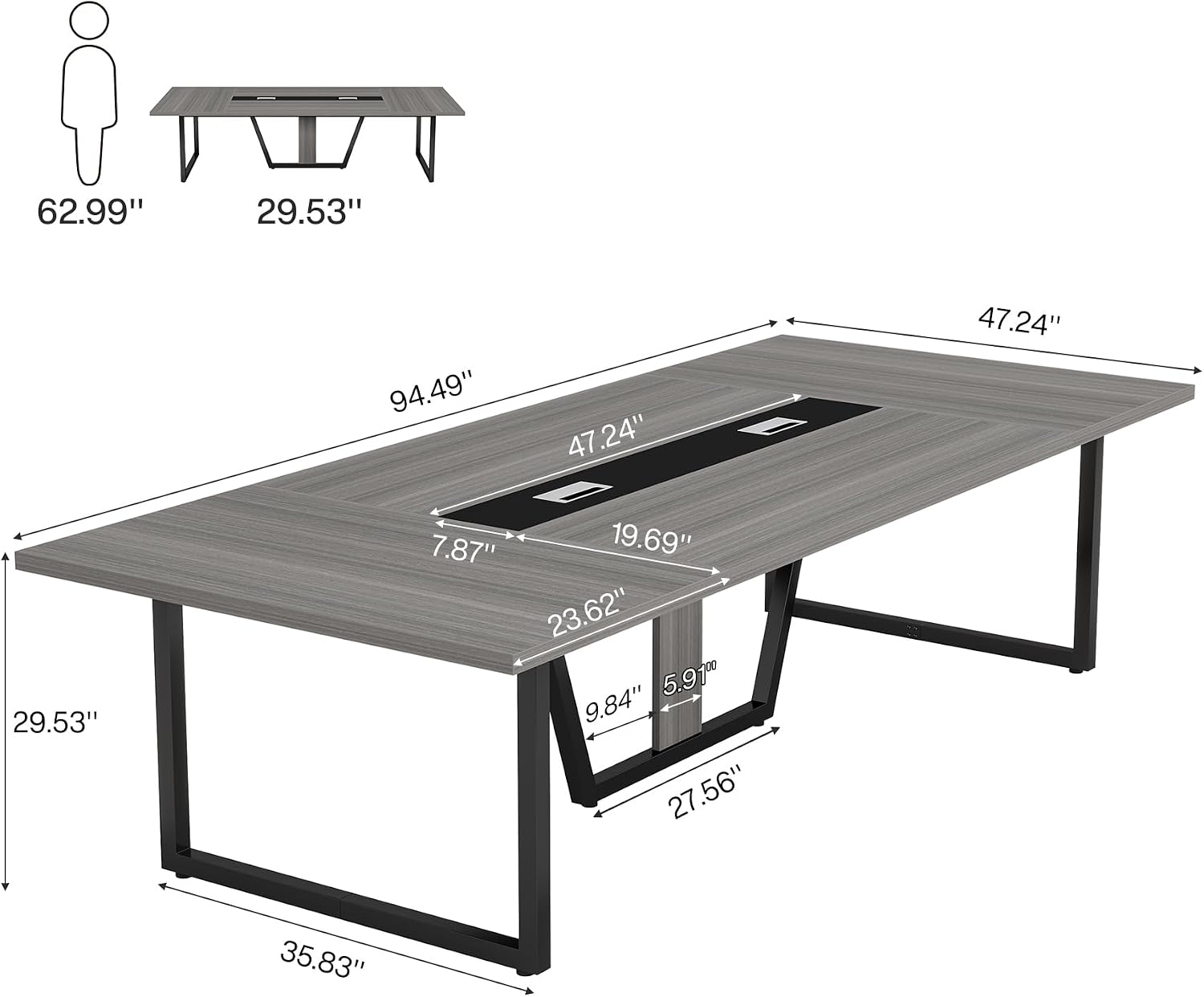 Tribesigns 8FT Conference Table, 94.49 L x 47.24 W x 29.53 H Inches Large Meeting Podcast Table for 10 People, Business Style Wooden Training Table with Strong Metal Frame for Office Conference