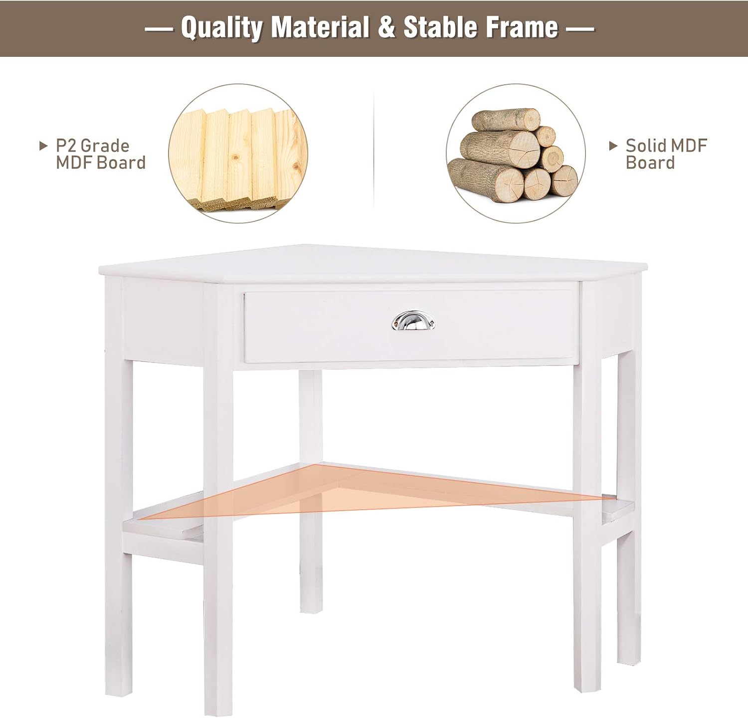 POWERSTONE Corner Desk for Small Space Triangle Computer Writing Desk Corner Makeup Vanity Table with Storage Drawer & Shelf for Home Office, Workstation, Living Room, Bedroom,White